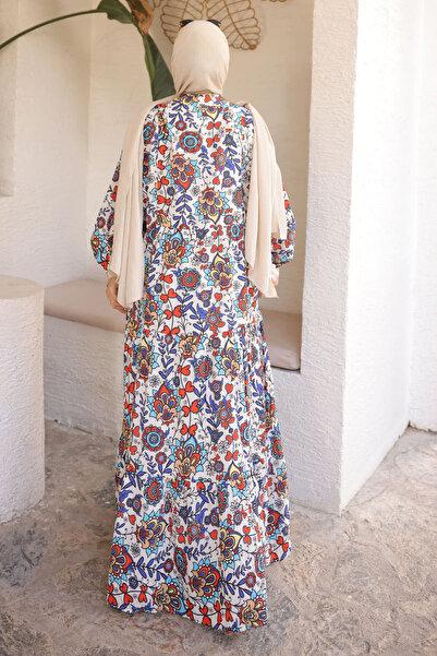 İmajButik Saks Blue Half Button Skirt Layered Dress