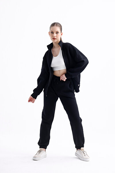 PONÇİK Μαύρο Γυναικείο Σετ Φόρμας - 3 Νήματα Σαρντονέ