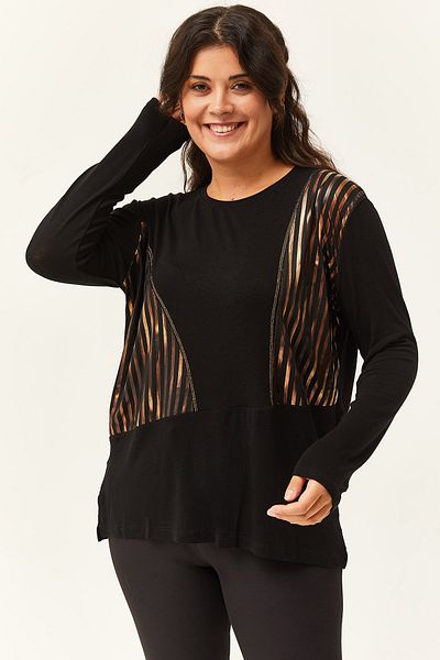 Ebsumu Women's Plus Size Copper Leather Look Black Blouse