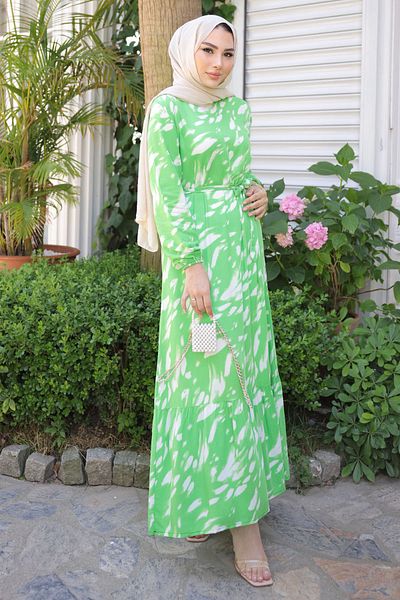 İmajButik Φούστα με πράσινο σχέδιο Layered Viscon φόρεμα