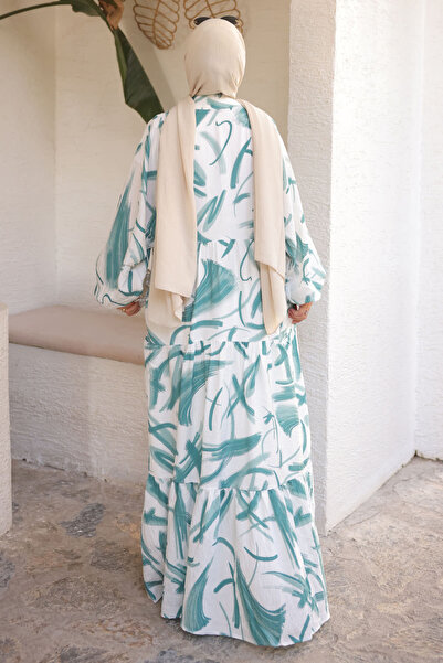 İmajButik Green Half Button Skirt Layered Dress