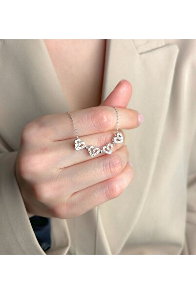 OGO SİLVER 925 Ayar Gümüş ( Işıklı Kutu Hediye ) Kalp Zinciri Baget Taşlı Mıknatıslı Açılır Kalp Kolye