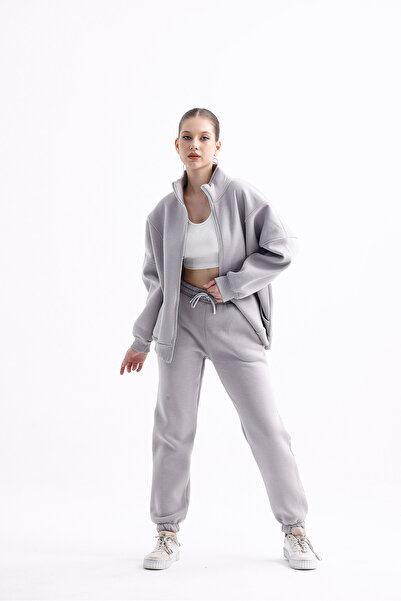 PONÇİK Γυναικείο - Σετ φόρμας σε γκρι απόχρωση με 3 κλωστές