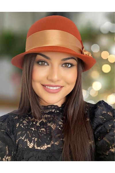 Confortino Luxury women's felt hat with ribbon and luxurious satin decoration - ONE SIZE, ADJUSTABLE