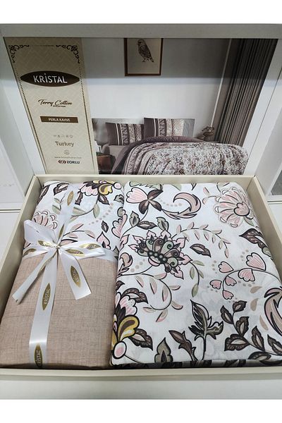 Kristal By Taç Crystal Terry Cotton Double Duvet Cover Set Pearl Brown