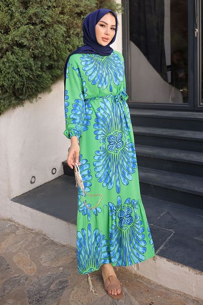 İmajButik Φούστα με πράσινο σχέδιο Layered Viscon φόρεμα