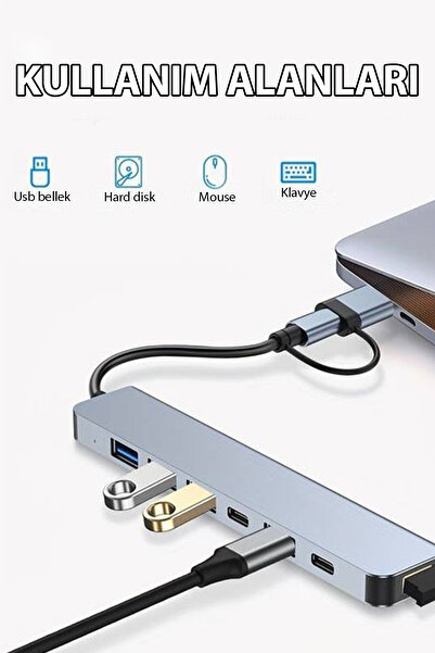 Fresh Moon Usb Type-C Usb Port 3.0 Hub Çoklayıcı Çoğaltıcı Adaptör Şarj İstasyonu Dağıtıcı Veri Aktarım Cihazı