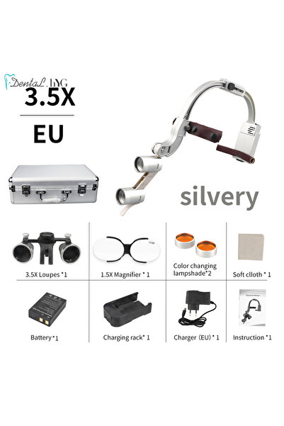 Choice مصباح أمامي LED للأسنان فضي اللون بمقبس أوروبي 3.5X، عدسة مكبرة ثنائية...