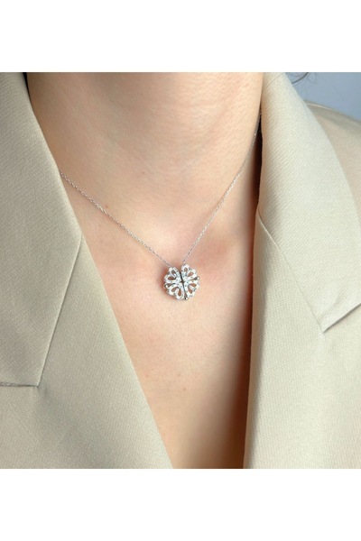 OGO SİLVER 925 Ayar Gümüş ( Işıklı Kutu Hediye ) Kalp Zinciri Baget Taşlı Mıknatıslı Açılır Kalp Kolye