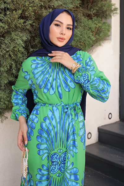 İmajButik Φούστα με πράσινο σχέδιο Layered Viscon φόρεμα