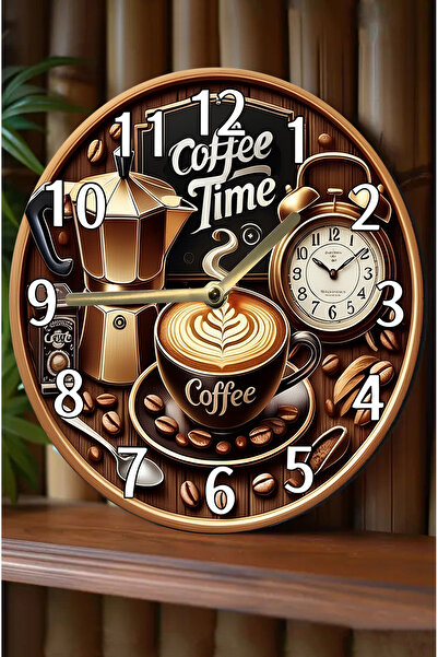 kutuTR Sessiz Yuvarlak Ahşap Duvar Saati, Kuvars Hareketli 3d Görünümlü 2d Saat Sdw137 Coffee