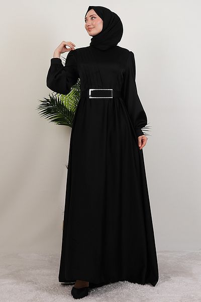 Giza Giyim Βραδινό φόρεμα Hijab μπροστά Πλισέ μαύρο