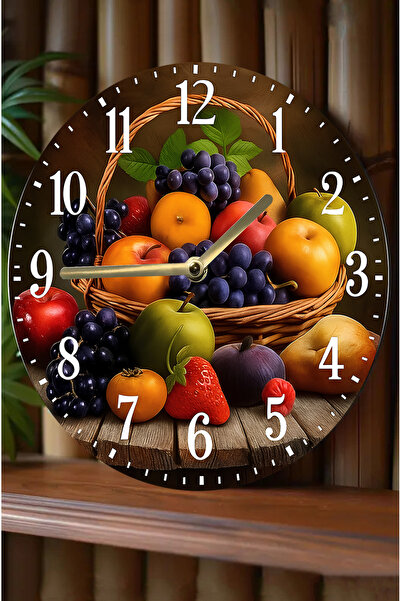 kutuTR Sessiz Yuvarlak Ahşap Duvar Saati, Kuvars Hareketli 3d Görünümlü 2d Saat Sdw Mutfak Serisi 2