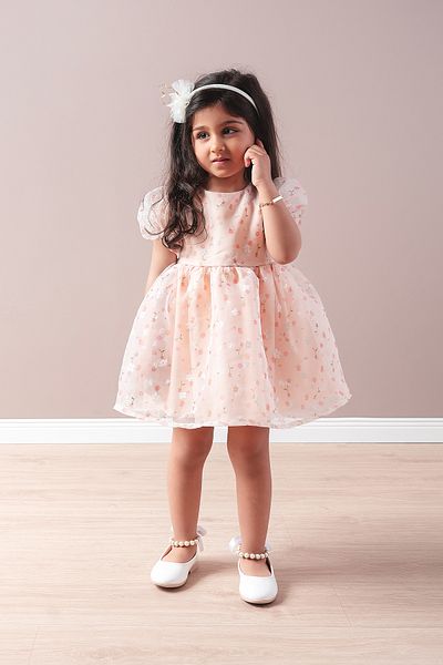 Banamio Grace Baby Girl Cotton and Satin Lined Crispy Floral Patterned Tulle Dress
