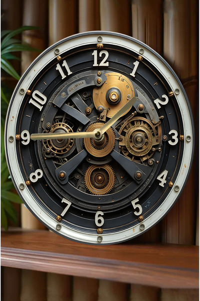 kutuTR Sessiz Yuvarlak Ahşap Duvar Saati, Kuvars Hareketli 3d Görünümlü 2d Saat Sdw Serisi