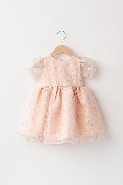 Banamio Grace Baby Girl Cotton and Satin Lined Crispy Floral Patterned Tulle Dress