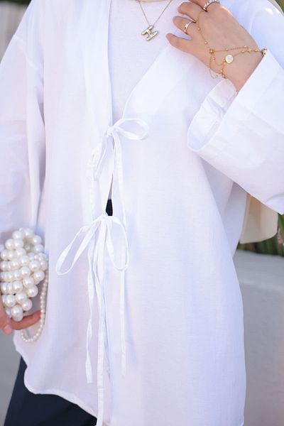 İmajButik White Front Tie Kimono Tunic