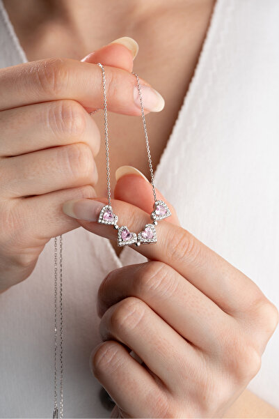 Şimal Silver 925 Ayar Gümüş ( Işıklı Kutu Hediye ) Mıknatıslı Pembe Kalp Taşl...