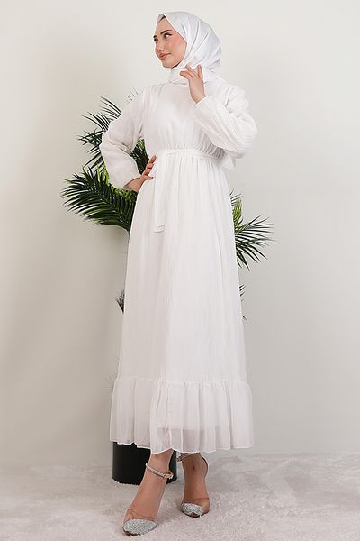 GİYZAMİLA Φόρεμα Pilesole Chiffon Λευκό