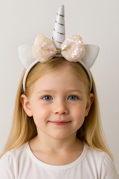 Motebarn Wear Coroană cu panglică unicorn pentru fete albă