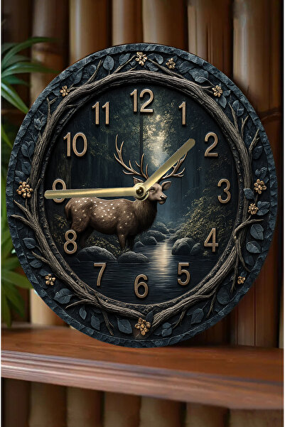 kutuTR Sessiz Yuvarlak Ahşap Duvar Saati, Kuvars Hareketli 3d Görünümlü 2d Saat Sdw Serisi