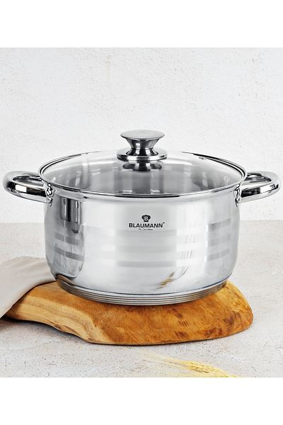 Blaumann Stainless Steel Casserole Pot With Lid 26 Cm 7.6 L Gourmet Line Induction Dishwasher Safe