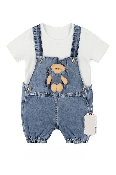 Cimcime Bebe Baby Denim Salopet with Teddy Bear