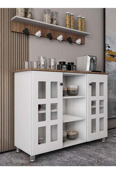 Luxury Home Classic Coffee Corner In White With Brown Shelf For Multipurpose Use
