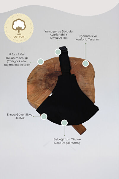 Gülümse Baby Çocuk Taşıyıcı Ana Kucağı Siyah %100 Pamuk Baby Sling 7 Ay - 4 Y...