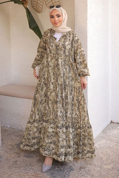İmajButik Χακί Φόρεμα με μισό κουμπί και φούστα
