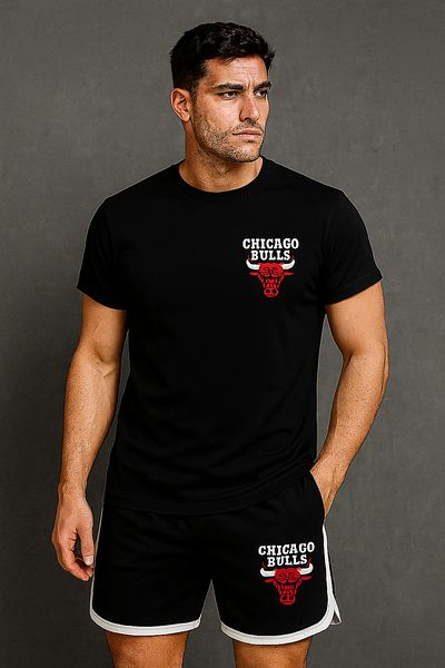 NEW TRENDY COLLECTİON Bulls Printed Slim Fit Oval Cut Tshirt- Cotton Polyester Fabric Shorts 2 Pcs