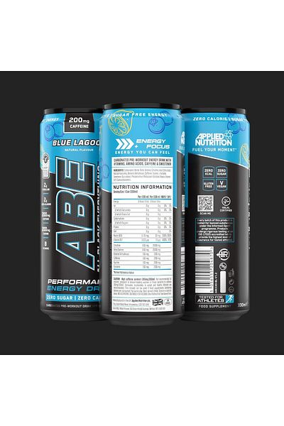 applied nutrition Abe Pre Workout Cans, Energy Performance Drink Blue Lagoon, (PACK OF 12 CANS X 330ML)