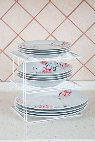 MultiStore 3-Tier White Cabinet - Shelf Organizer, Kitchen and Plate Cup Design