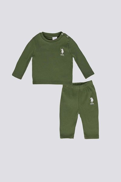 U.S. Polo Assn. Baby Boy Long Sleeve 2 Piece Set - Khaki