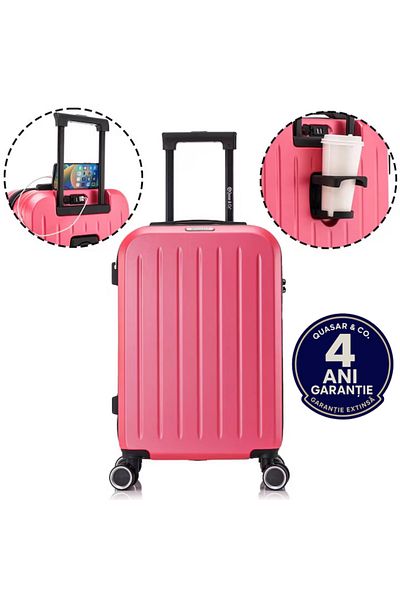 Quasar & Co. Legend Cabin Trolley, 55x35x22cm, Hand Luggage Trolley, Cabin Suitcase 4 Wheels, Lock, ABS, Light Pink