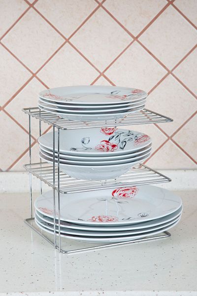 MultiStore Gray 3 Tier Cabinet Shelf Organizer Kitchen Organizer Plate Cup Organizer