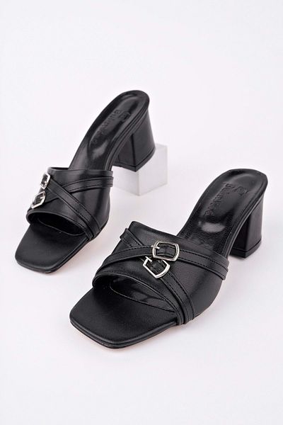 bulutmod Ba04483 Black Women's Cross Buckle Daily Classic 5cm Heeled Slippers - 41