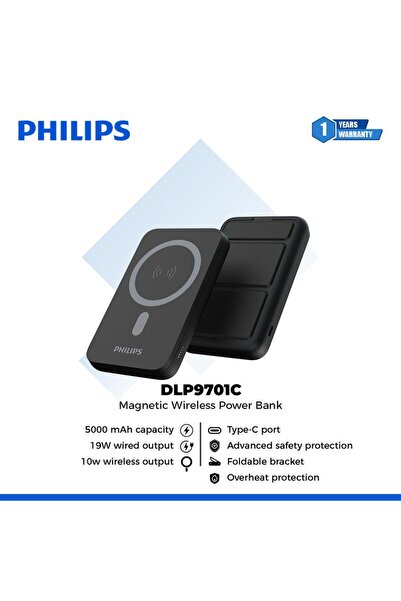 Philips MagSafe Kablosuz Powerbank,5000 mAh,Stand Özellikli,USB-C ve USB-A Çıkışlı,Hızlı Şarj,Li-Po,DLP9701C