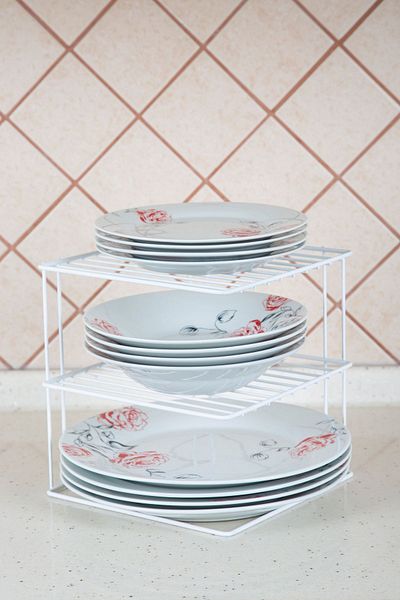MultiStore 3-Tier White Cabinet - Shelf Organizer, Kitchen and Plate Cup Design
