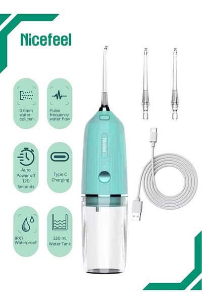 Nicefeel Cordless Dental Water Flosser with IPX7 Waterproof - 100ML Portable Oral Irrigator for Teeth and Gum