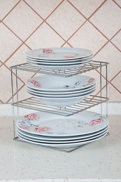 MultiStore Gray 3 Tier Cabinet Shelf Organizer Kitchen Organizer Plate Cup Organizer