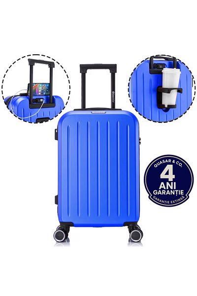 Quasar & Co. Troler De Cabina Legend,55x35x22cm,bagaj De Mana,valiza Cabina,4 Roti Rotire 360,abs,albastru Royal