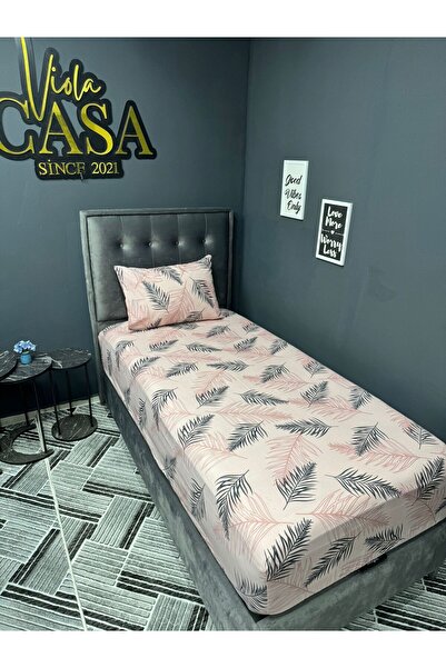 Violacasa Single Cotton Elastic Sheet Set 100x200 Powder Feather