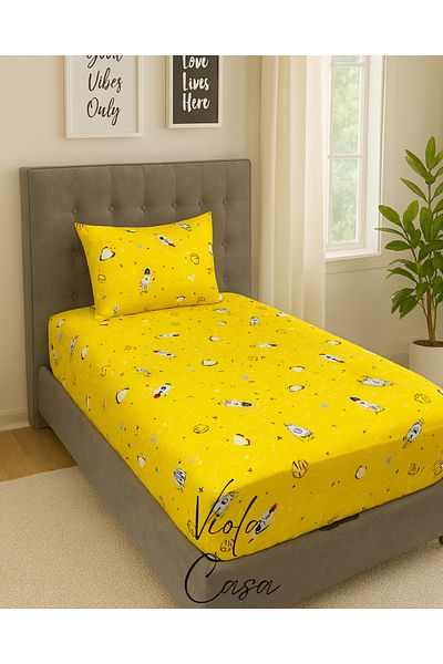 Violacasa Single Fitted Sheet 100x200 Cm Corner Depth 30 Cm Yellow Space