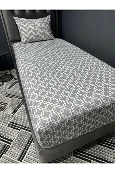 Violacasa Single Cotton Elastic Sheet Set 100x200 Gray Chain