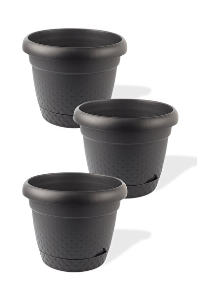 ToXA 3 Adet 5 Litre Inci Saksı 24cm Tabaklı Plastik Çiçek Saksısı