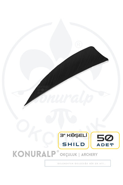KONURALP OKÇULUK 3 Inç Gerçek Tüy / Köşeli-shild / Siyah / 50 Adet - Geleneks...