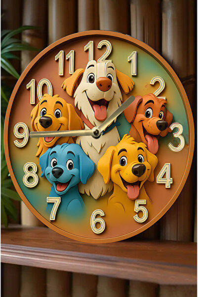 kutuTR Sessiz Yuvarlak Ahşap Duvar Saati, Kuvars Hareketli 3d Görünümlü 2d Saat Sdw Çocuk Odası