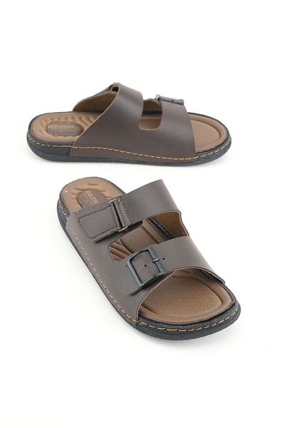 GEZER Ανδρικές Ανατομικές Παντόφλες Καφέ Velcro