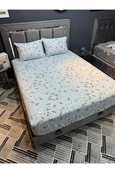 Violacasa Double Cotton Fitted Sheet Set 160x200 Extra Height 30 Cm Blue Etnic